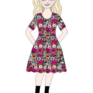 Vildaklänning Saga – Paradis grå/rosa/orange