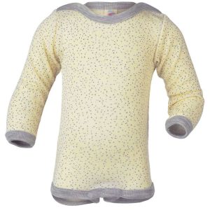 Engel Natur Bodysuit med långa ärmar - Ull/Siden - Naturliga prickar