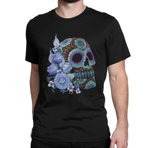Dödskalle T-Shirt  Blue Floral Skull
